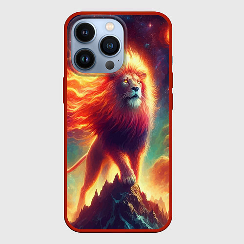 Чехол iPhone 13 Pro Космический лев - нейроарт фантазия / 3D-Красный – фото 1