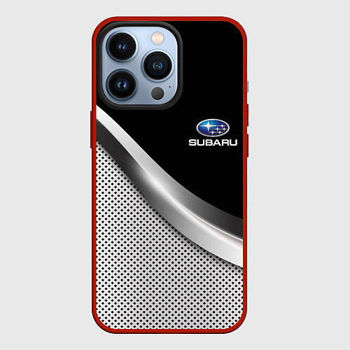 Чехол iPhone 13 Pro Subaru metal steel / 3D-Красный – фото 1