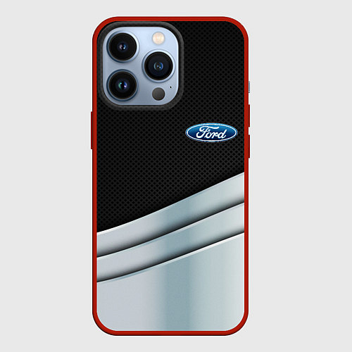 Чехол iPhone 13 Pro FORD metal texture / 3D-Красный – фото 1