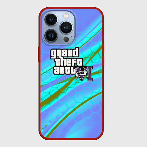 Чехол iPhone 13 Pro GTA 6 неоновые соты геометрия / 3D-Красный – фото 1