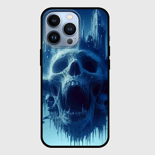 Чехол iPhone 13 Pro Фантастический череп и сказочный город под луной / 3D-Черный – фото 1