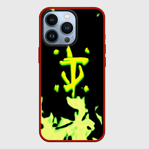 Чехол iPhone 13 Pro Doom кислотное лого огонь / 3D-Красный – фото 1