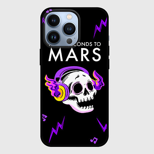 Чехол iPhone 13 Pro Thirty Seconds to Mars неоновый череп / 3D-Черный – фото 1