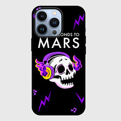 Чехол для iPhone 13 Pro Thirty Seconds to Mars неоновый череп, цвет: 3D-черный