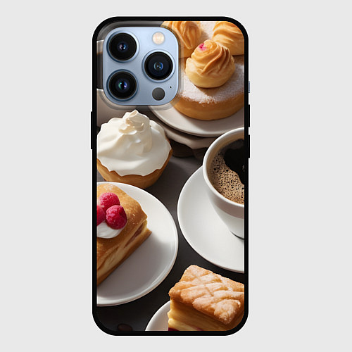 Чехол iPhone 13 Pro Кофе и пирожные / 3D-Черный – фото 1