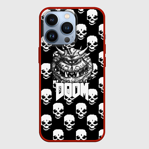 Чехол iPhone 13 Pro Doom какадемон черепа / 3D-Красный – фото 1