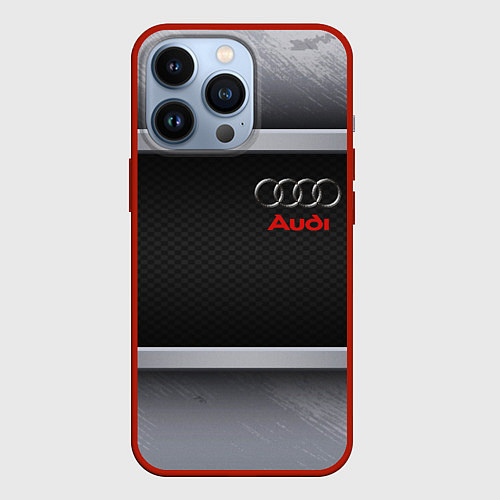 Чехол iPhone 13 Pro Audi metal texture / 3D-Красный – фото 1