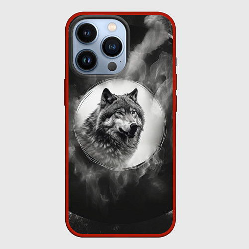 Чехол iPhone 13 Pro Голова серого волка / 3D-Красный – фото 1