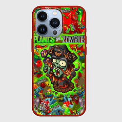 Чехол для iPhone 13 Pro Plants vs Zombies пират, цвет: 3D-красный