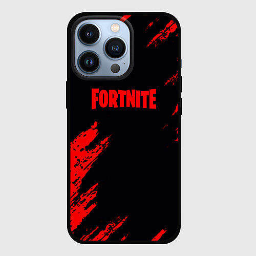 Чехол iPhone 13 Pro Fortnite красные краски лого / 3D-Черный – фото 1