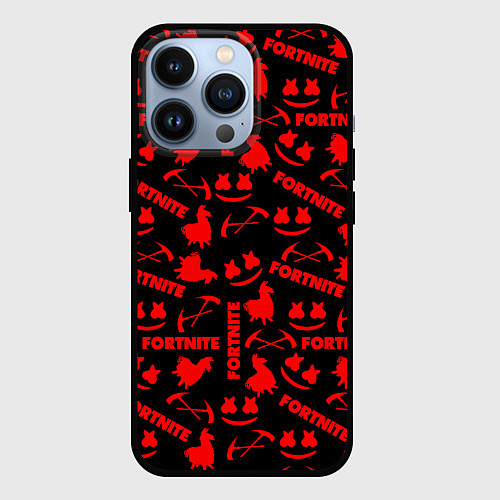 Чехол iPhone 13 Pro Fortnite pattern game red / 3D-Черный – фото 1