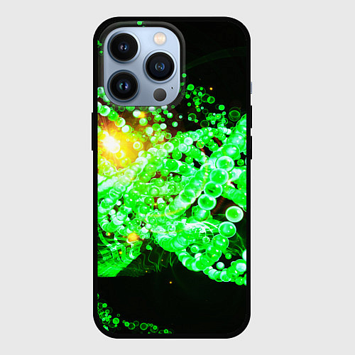Чехол iPhone 13 Pro Абстракция зеленые нейроны / 3D-Черный – фото 1