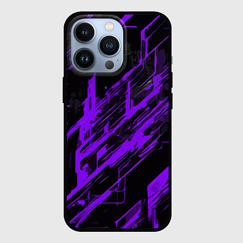 Чехол iPhone 13 Pro Purple stripes on a black background / 3D-Черный – фото 1