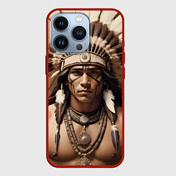 Чехол для iPhone 13 Pro Индеец искусство, цвет: 3D-красный