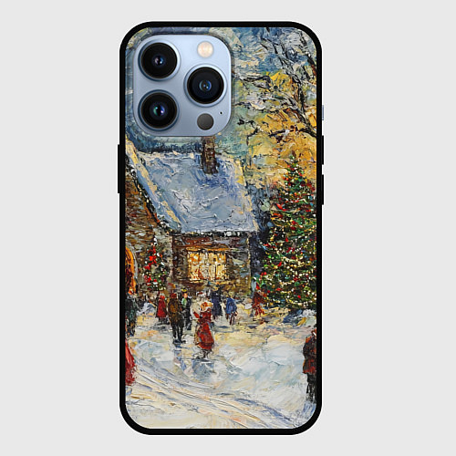 Чехол iPhone 13 Pro Новогодние каникулы картина маслом / 3D-Черный – фото 1