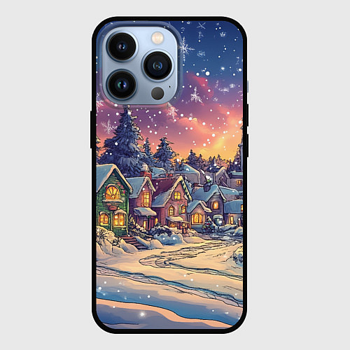 Чехол iPhone 13 Pro Снегопад в ночном городе / 3D-Черный – фото 1