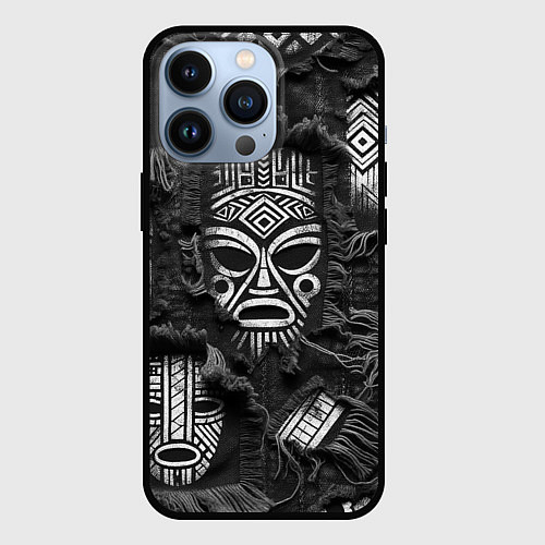 Чехол iPhone 13 Pro Африканские маски на пэчворк / 3D-Черный – фото 1