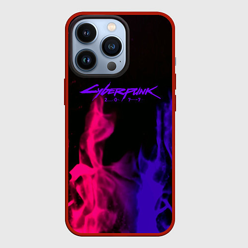 Чехол iPhone 13 Pro Cyberpunk 2077 neon flame / 3D-Красный – фото 1