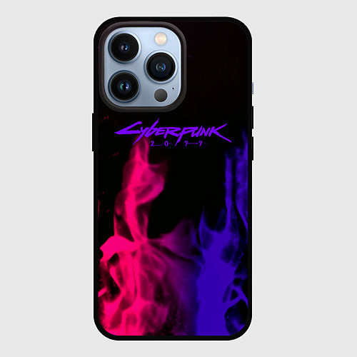 Чехол iPhone 13 Pro Cyberpunk 2077 neon flame / 3D-Черный – фото 1