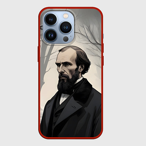 Чехол iPhone 13 Pro Достоевский зимняя аллея / 3D-Красный – фото 1