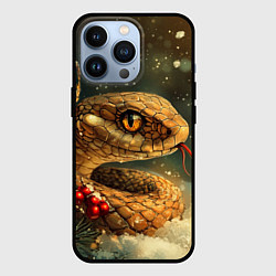 Чехол для iPhone 13 Pro Новогодняя змея у елки, цвет: 3D-черный