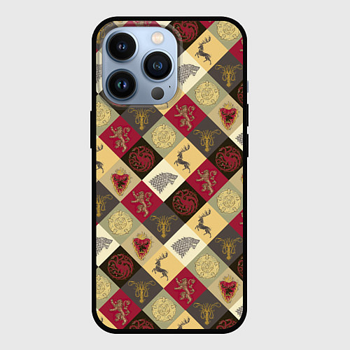Чехол iPhone 13 Pro Лого домов Игра престолов паттерн / 3D-Черный – фото 1