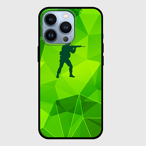 Чехол iPhone 13 Pro Counter Strike green poly / 3D-Черный – фото 1