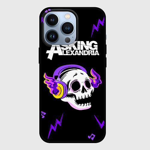 Чехол iPhone 13 Pro Asking Alexandria неоновый череп / 3D-Черный – фото 1