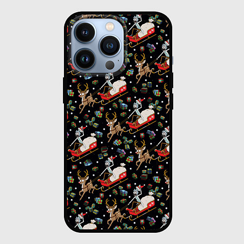 Чехол iPhone 13 Pro Рик и Морти сани с оленем - Christmas / 3D-Черный – фото 1
