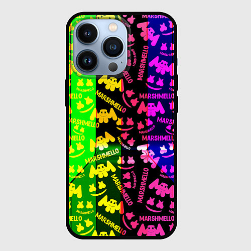 Чехол iPhone 13 Pro Marshmello pattern neon steel / 3D-Черный – фото 1