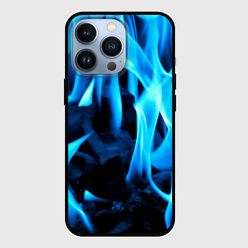 Чехол iPhone 13 Pro Синий огонь текстура / 3D-Черный – фото 1