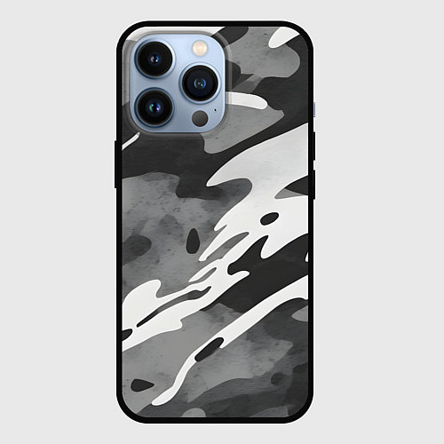Чехол iPhone 13 Pro Черно белый камуфляж / 3D-Черный – фото 1