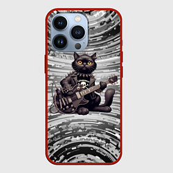Чехол iPhone 13 Pro Чёрный кот играет на гитаре - нейроарт