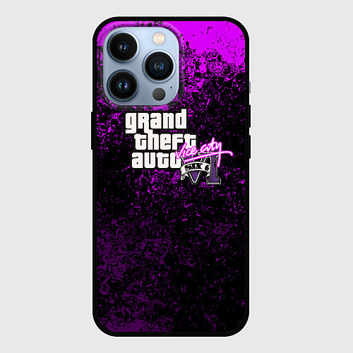 Чехол iPhone 13 Pro GTA 6 vice city брызги красок неон / 3D-Черный – фото 1