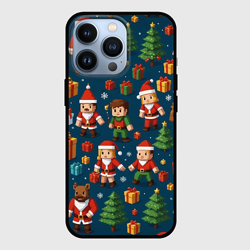 Чехол iPhone 13 Pro Mintrcraft pattern новый год / 3D-Черный – фото 1