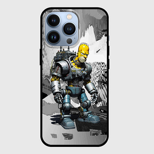 Чехол iPhone 13 Pro Homer Simpson cool cyborg - ai art fantasy / 3D-Черный – фото 1