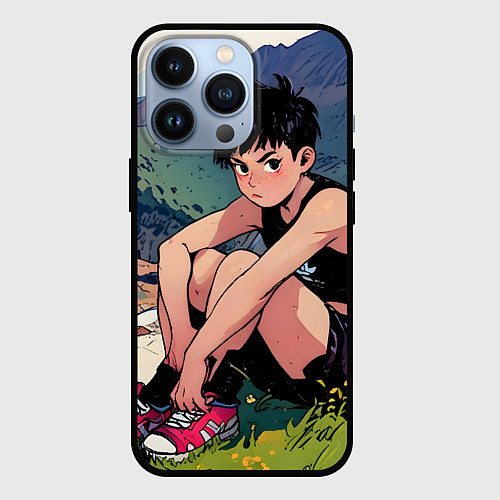 Чехол iPhone 13 Pro A girl anime / 3D-Черный – фото 1