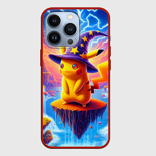Чехол iPhone 13 Pro Pikachu in a stargazers hat / 3D-Красный – фото 1
