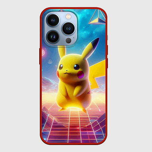 Чехол iPhone 13 Pro Funny Pikachu - vaporwave / 3D-Красный – фото 1