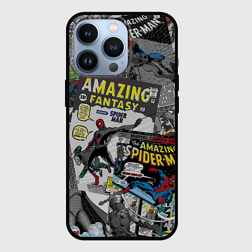 Чехол iPhone 13 Pro Spider-man comics / 3D-Черный – фото 1