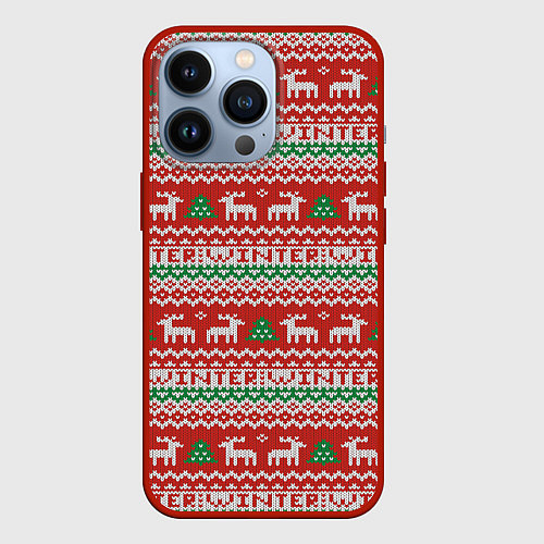 Чехол iPhone 13 Pro Deer christmas pattern / 3D-Красный – фото 1