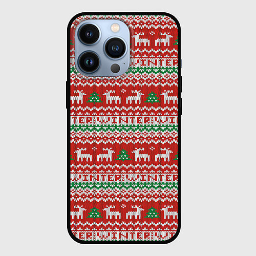 Чехол iPhone 13 Pro Deer christmas pattern / 3D-Черный – фото 1