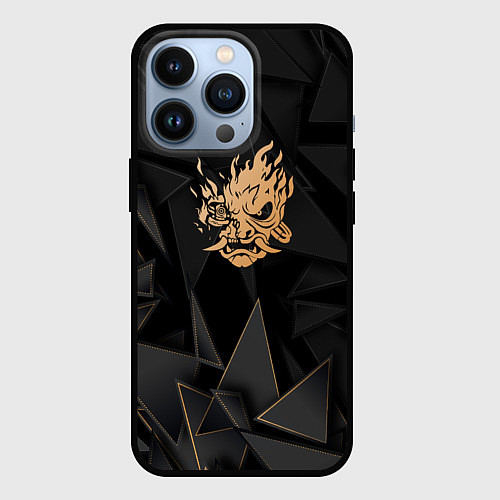 Чехол iPhone 13 Pro Cyberpunk 2077 golden poly / 3D-Черный – фото 1