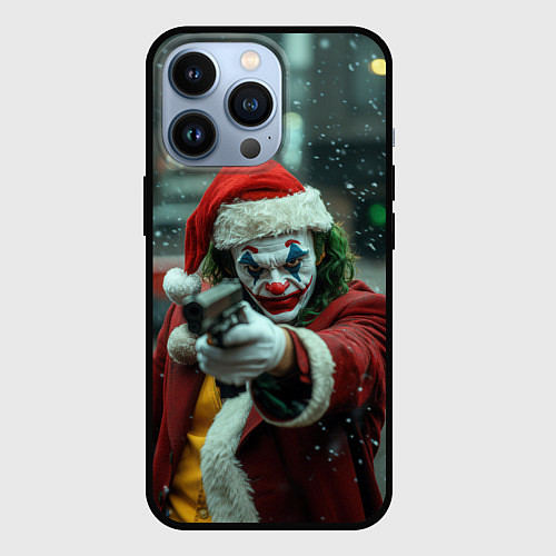 Чехол iPhone 13 Pro Новогодний Джокер с пистолетом / 3D-Черный – фото 1