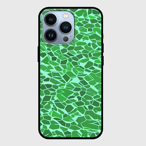 Чехол iPhone 13 Pro Зелёные плитки на салатовом фоне / 3D-Черный – фото 1