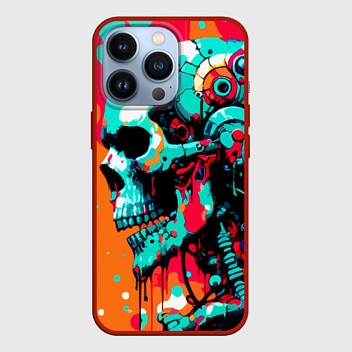 Чехол iPhone 13 Pro Cyber skull sketch - ai art fantasy / 3D-Красный – фото 1