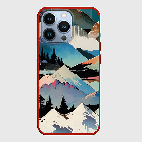 Чехол iPhone 13 Pro Снежные горы / 3D-Красный – фото 1