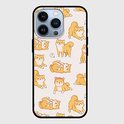 Чехол iPhone 13 Pro Паттерн сиба ину / 3D-Черный – фото 1