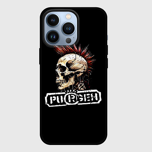 Чехол iPhone 13 Pro Purgen череп к красным ирокезом / 3D-Черный – фото 1
