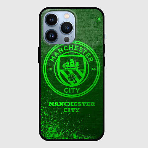 Чехол iPhone 13 Pro Manchester City - green gradient / 3D-Черный – фото 1